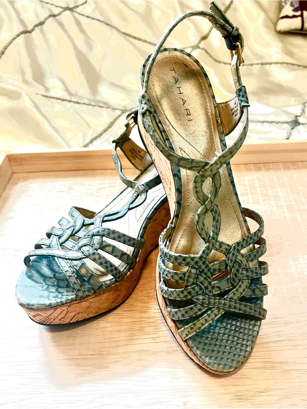 Tahari Teal Braided Platform Sandals
